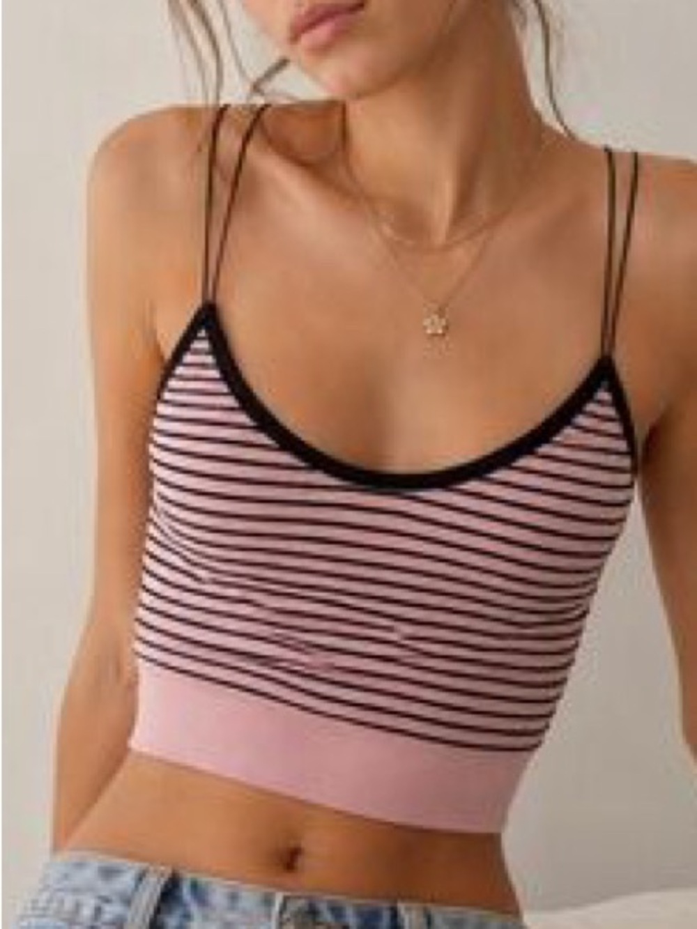 Urban Outfitters/Out from Under Pink and Black Striped Cropped Tank Bralette
